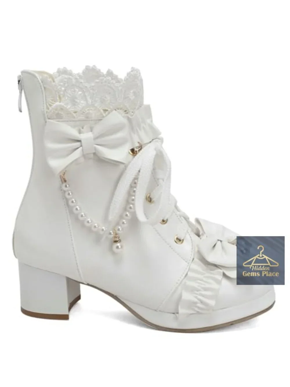 Chunky Mid Heel Lace Up Ankle Boots with Bow Platform
